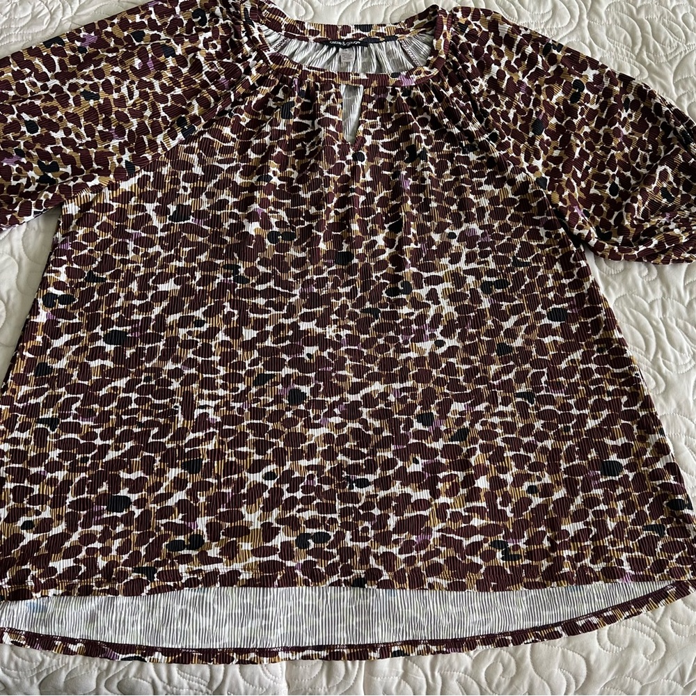 Cable & Gauge plus size 1x Earth tones Print Blouse CocoBrown Black green colors